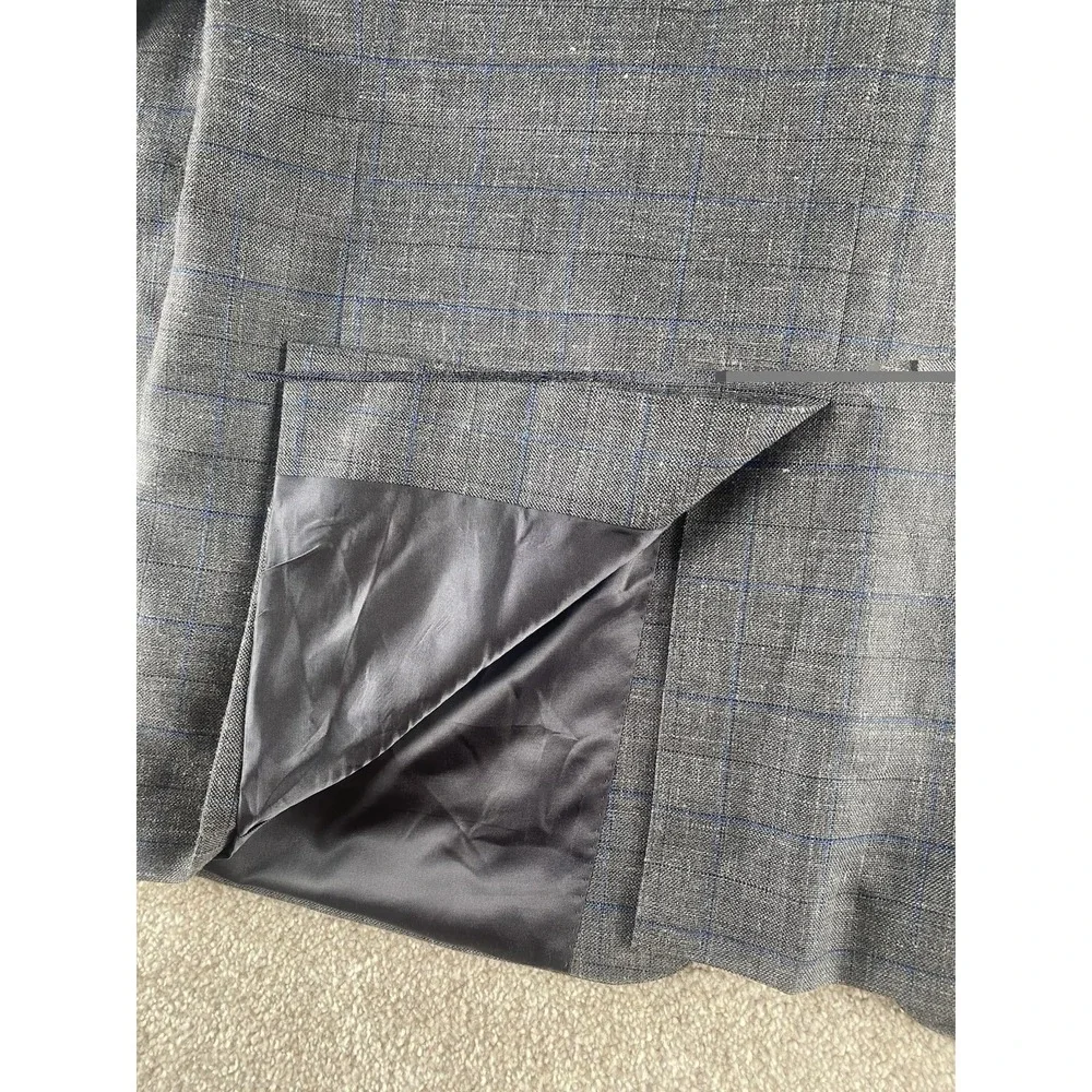 Lauren Ralph Lauren Gray/Blue Window Pane Blazer Mens 44R Wool/Silk/Linen Preppy